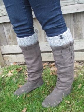 Grey Leg Warmers Boot Cuff Knit Toppers